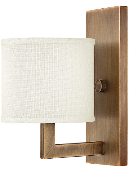 Hampton Single Wall Sconce With Linen Drum Shade in Brushed Bronze.